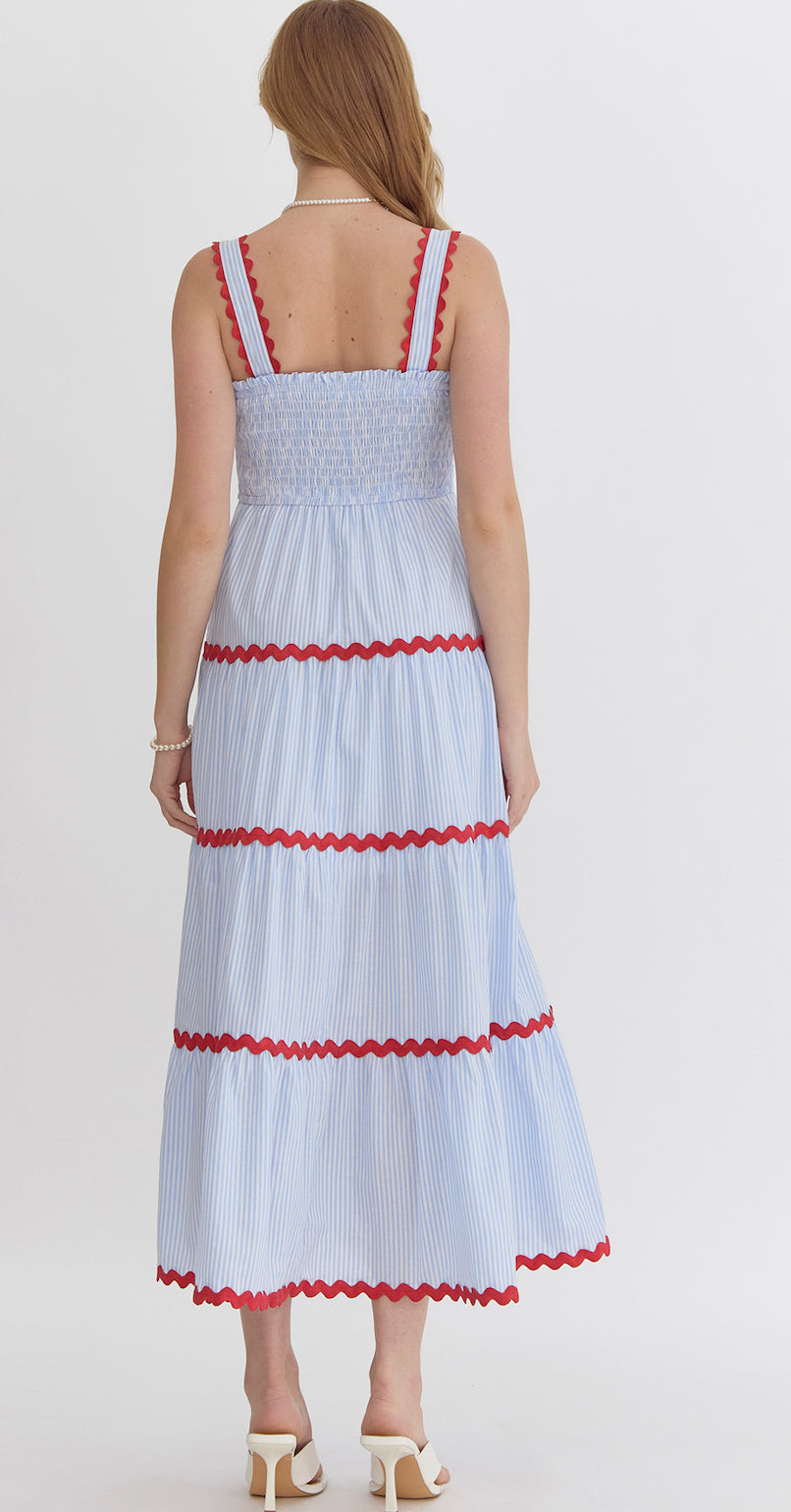 Blue and Red Stripes Maxi Dress