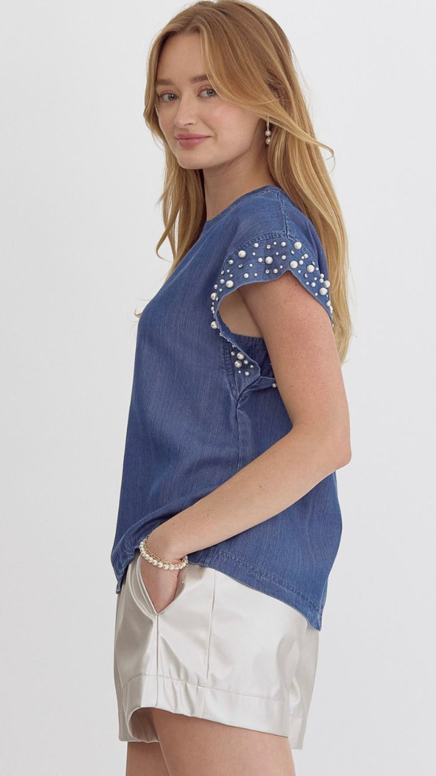 Denim Round Neck Short Sleeve Top