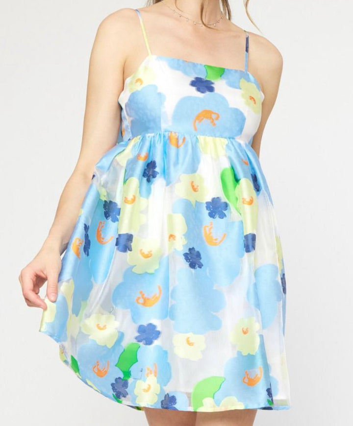Floral Mini Dress- Blue