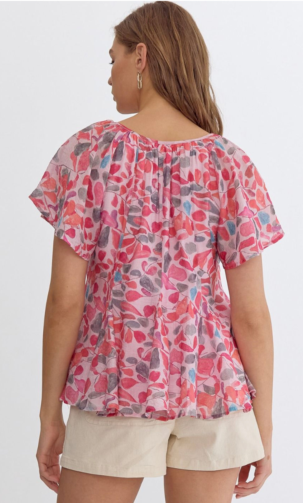 Printed Short-Sleeved Top featuring Flared Detail