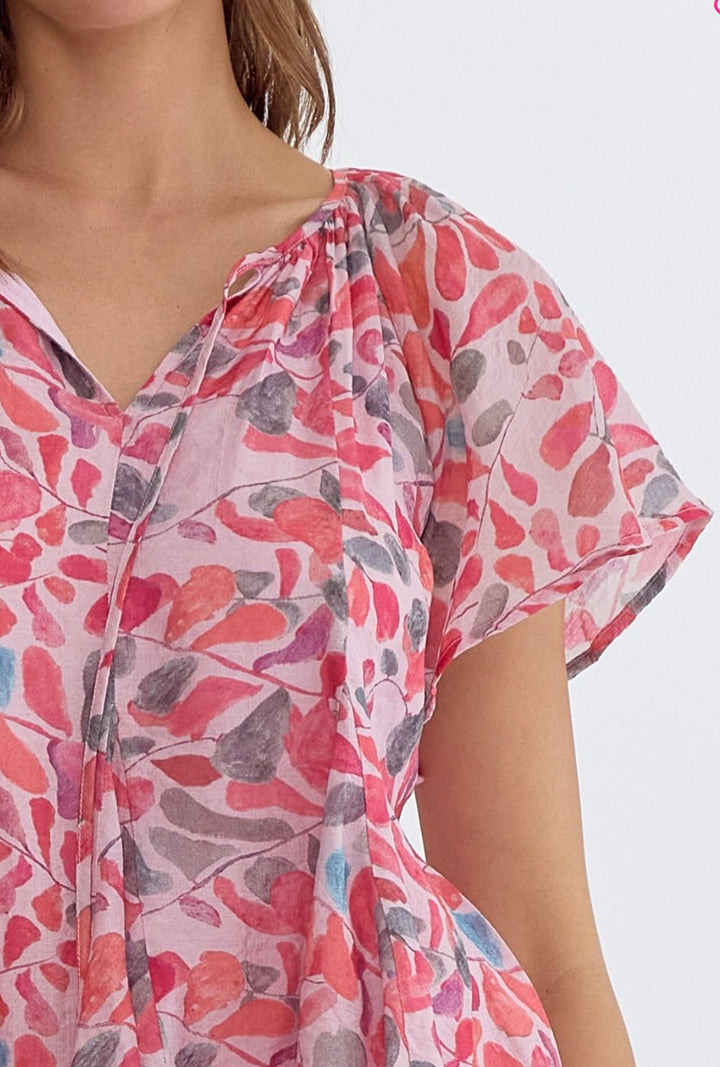 Printed Short-Sleeved Top featuring Flared Detail