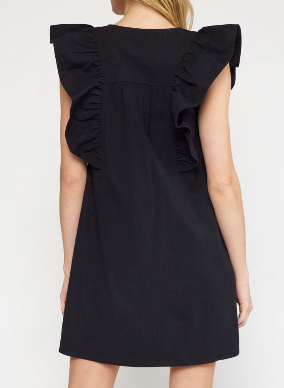 Ruffle Sleeve Mini Dress- Black