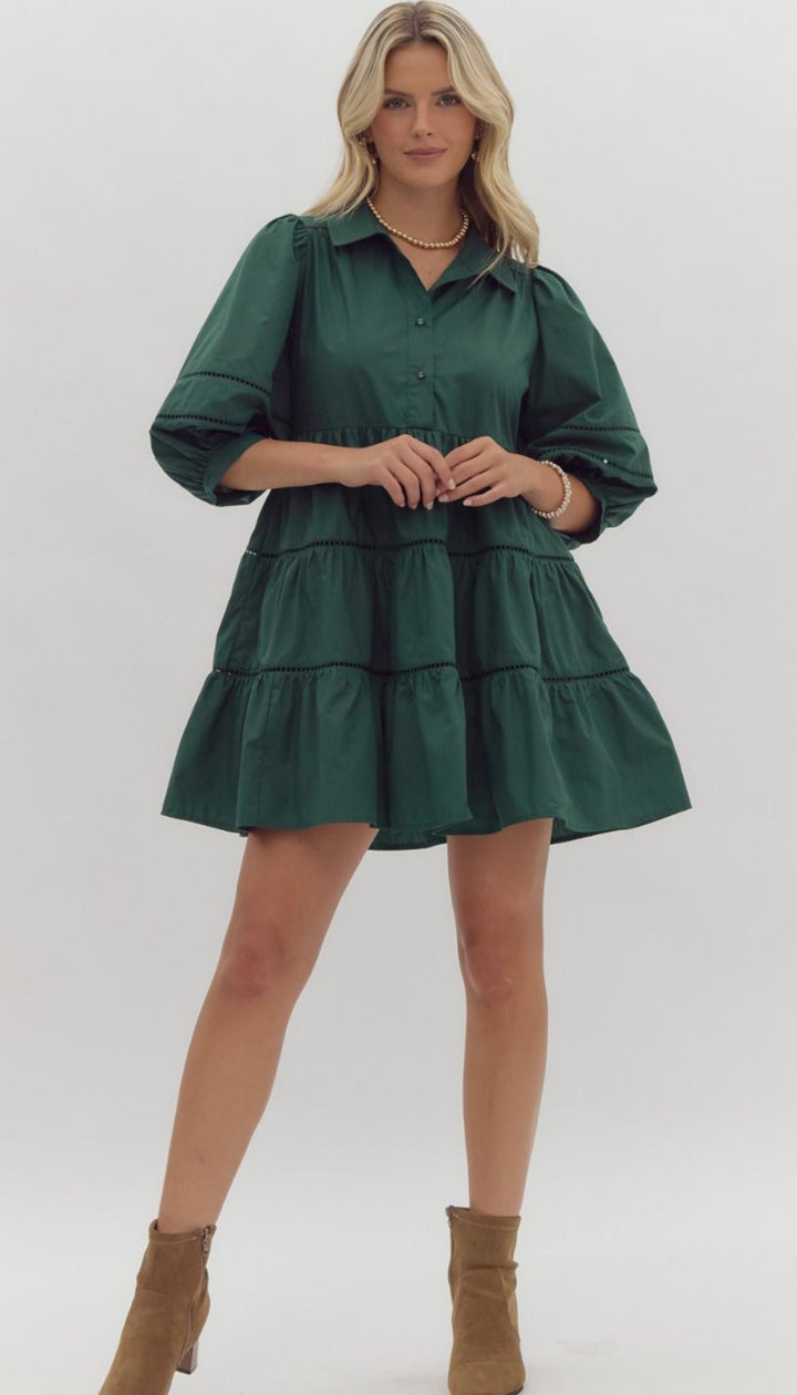 Solid Collared Tiered Mini Dress