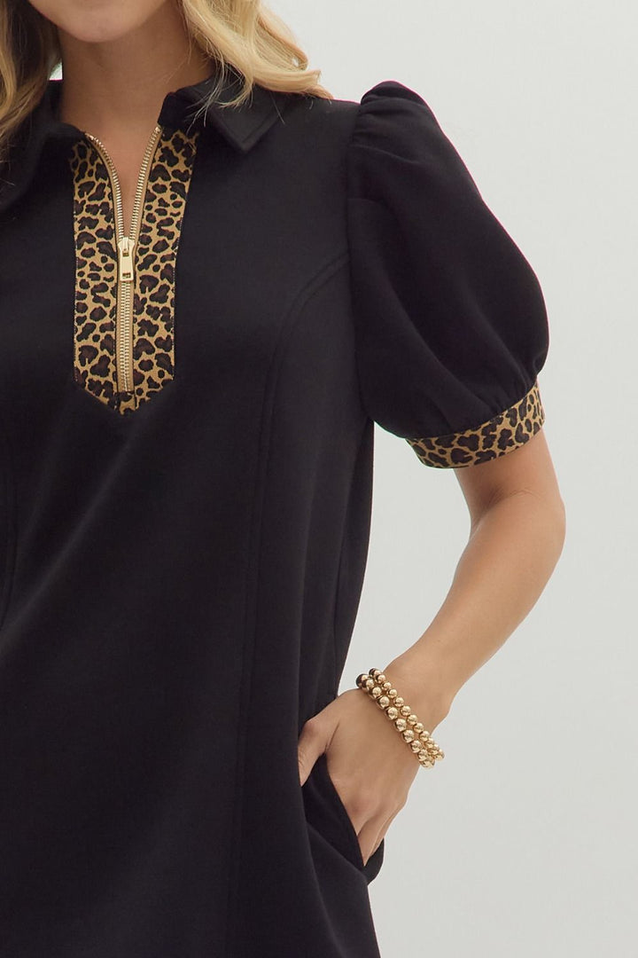 Solid puff short sleeve mini dress