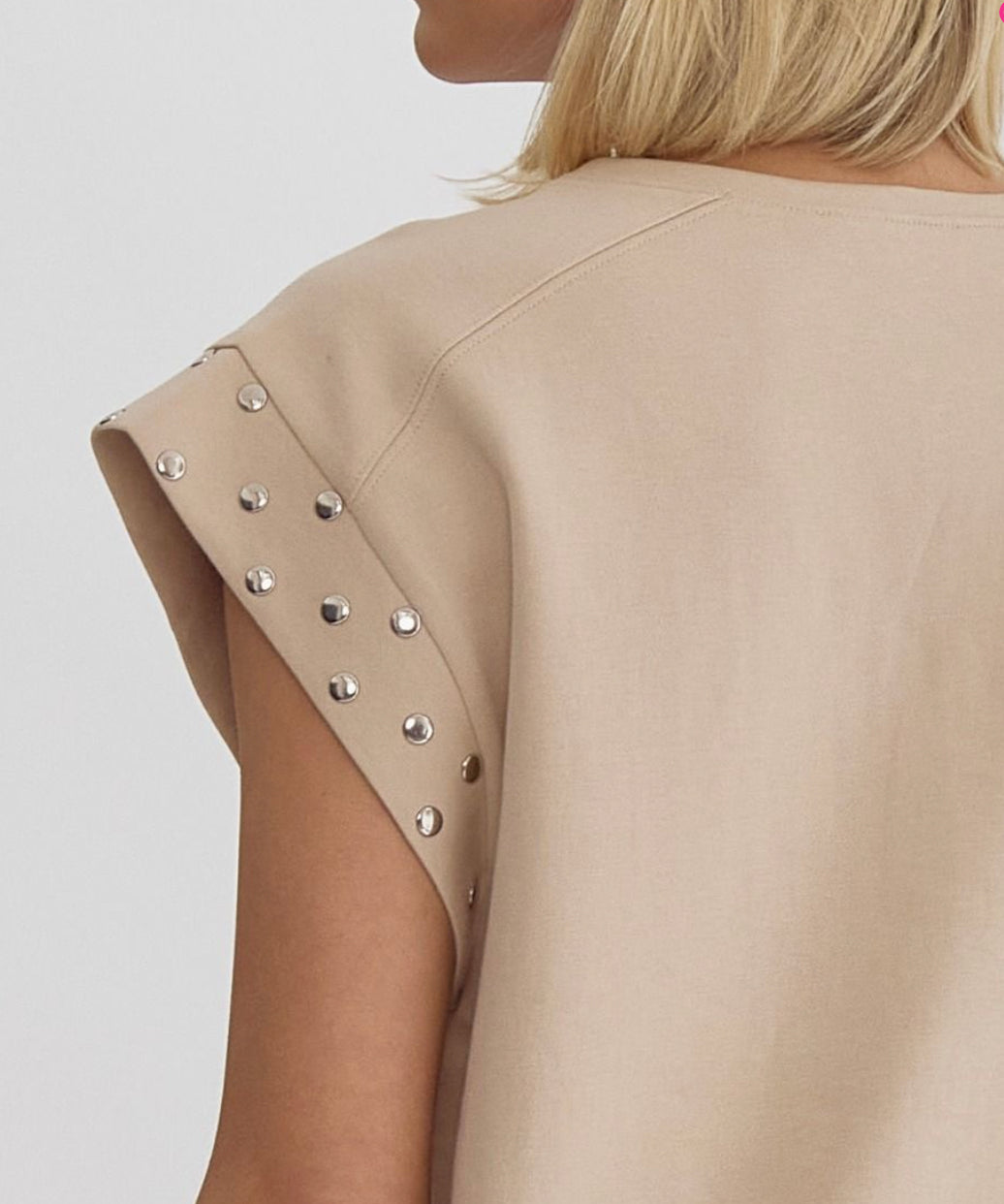 Solid Short Sleeve Top with Stud Detail