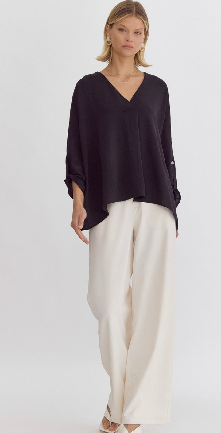 V-Neck 1/2 sleeve Top featuring Button Detailing at Sleeves