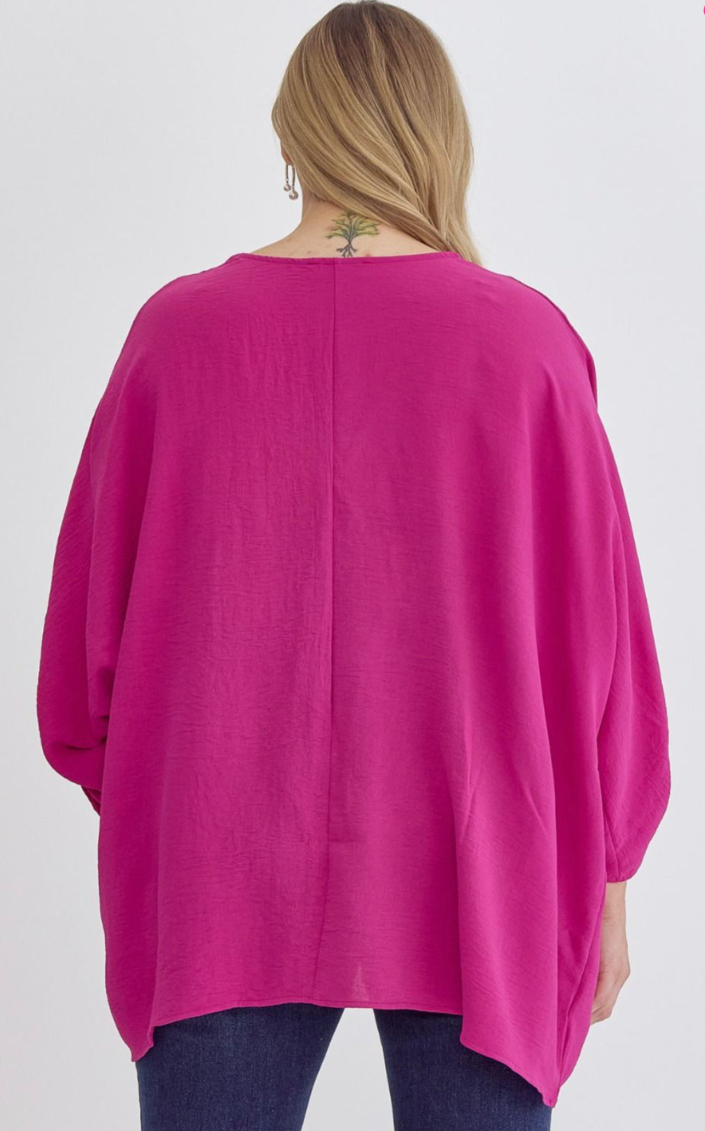 V-Neck 1/2 sleeve Top featuring Button Detailing at Sleeves