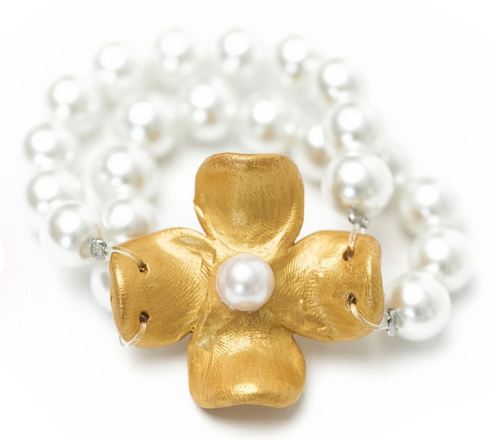 Pearl Double Strand with Dogwood Flower Bracelet