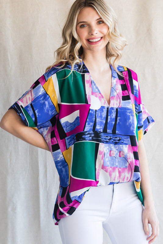 Print a Boxy V-Neck Top