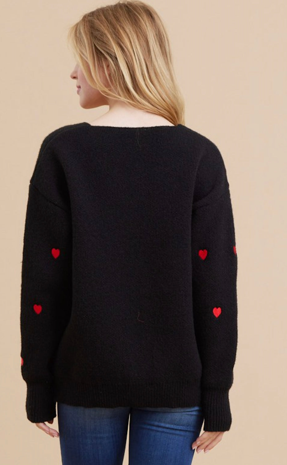 Heart Knit Sweater with V-neck