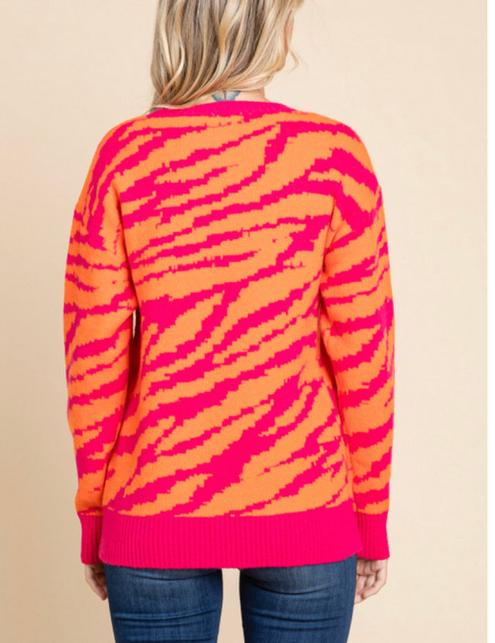 Zebra Print Knit Pullover Sweater