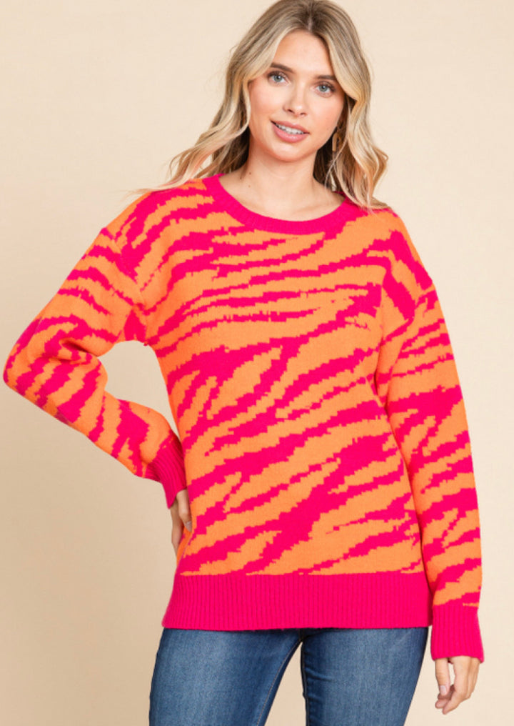 Zebra Print Knit Pullover Sweater