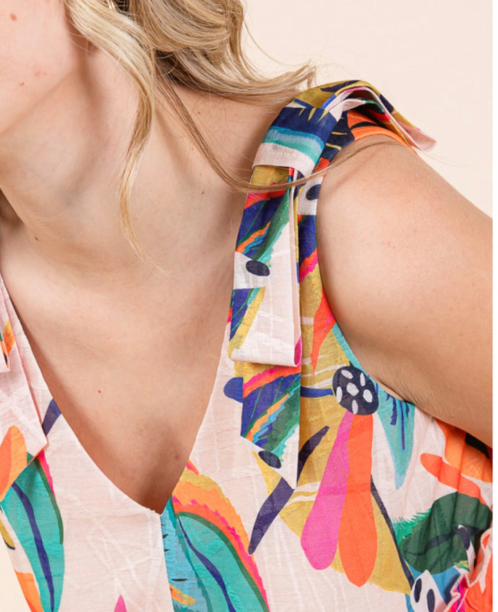 Floral Print Tie Detailed Sleeveless Top