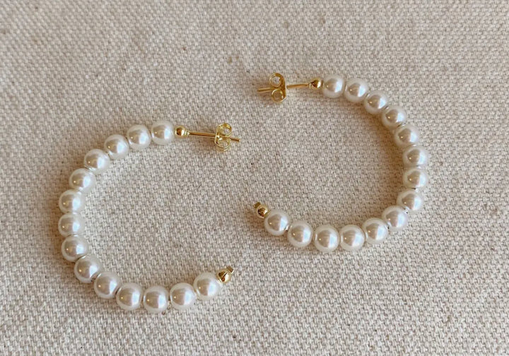 18k Gold Filled 35 mm Simulated Beaded Pearl C-Hoop