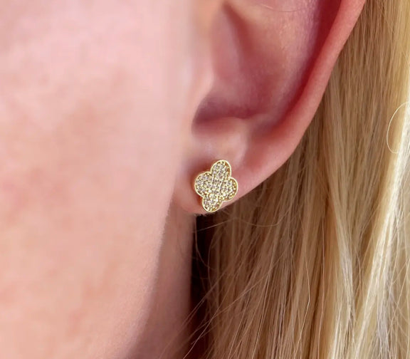 18k Gold Filled Cubic Zirconia Clover Stud Earrings