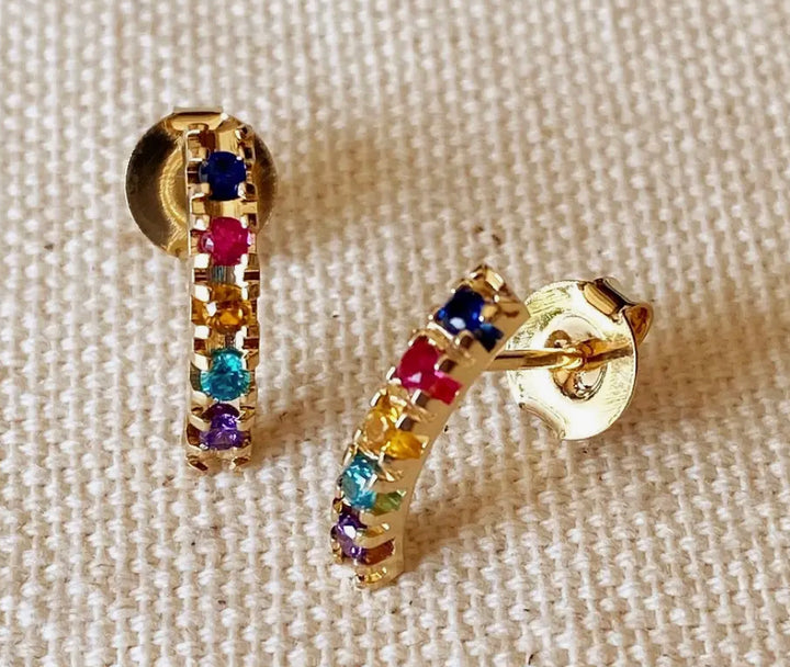 18k Gold Filled Curved Bar Crystal Stud Earrings