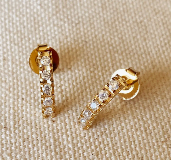 18k Gold Filled Curved Bar Crystal Stud Earrings